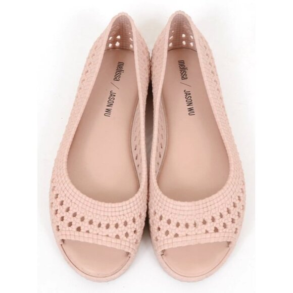 Melissa x Jason Wu Pink Woven Peep-Toe Flat Flatform Rubber Sandal Women's 9 - Picture 6 of 7